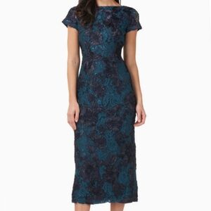 NWT  JS COLLECTIONS Floral Soutache Navy/ Teal Midi Dress 14